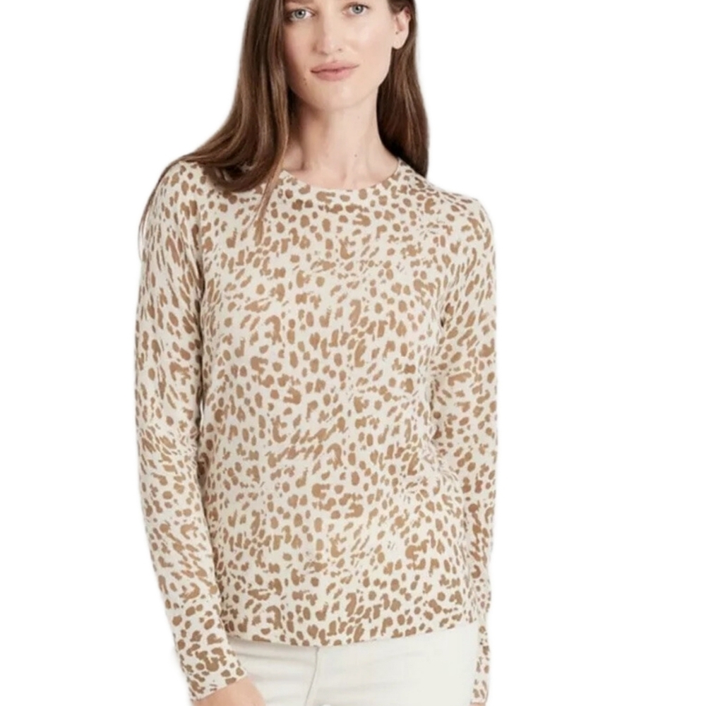 Banana Republic Leopard Print Merino Wool Sweater Womens Petite Small Minimalist